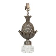 English Bronze Pineapple Wired Table Lamp with Round Lucite Base