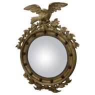 English 1900s Silver Gilt Convex Girandole Bullseye Mirror with Eagle Motif