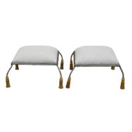Pair of Italian Midcentury Twisted Rope Metal Stools with Carved Wooden Tassels