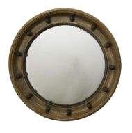 English 1900s Silver Leaf Beaded Convex Bullseye Mirror with Ebonized Accents