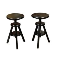 Pair of 1920s American Adjustable Artist's Stools with Black Finish