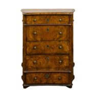 Petite Italian 1820s Walnut Five-Drawer Commode with Butterfly Veneer
