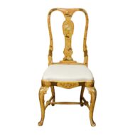 English 1920s Queen Anne Style Side Chair with Painted Birds, Trees and Flowers