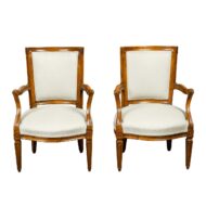 Pair of Italian 1860s Walnut Armchairs with Tapered Legs and New Upholstery