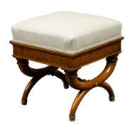 French 19th Century Walnut Curule Stool with Corinthian Capitals and Upholstery