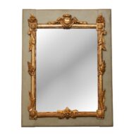 French 1800s Painted and Carved Giltwood Mirror with Cartouche and Floral Motifs
