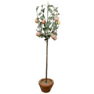 French 1930s Tôle and Glass Tree in Pot Sculpture with Orange and Yellow Fruits