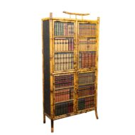 English 1900s Bamboo Cabinet with Faux Books Façade and Splaying Legs