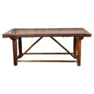 American 1900s Rustic Pine Log Table with Straight Legs and Side Stretchers