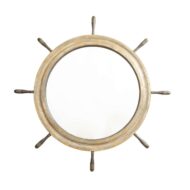 English Midcentury Period Ship Wheel Shaped Mirror with Distressed Patina