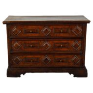 Italian 1800s Walnut Commode with Three Drawers and Raised Diamond Motifs