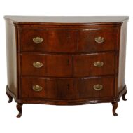 Italian 1800s Walnut Three-Drawer Serpentine Front Commode with Bronze Hardware
