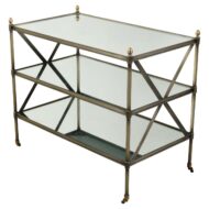 Italian Midcentury Patinated Metal Trolley with Mirrored Shelves and Casters
