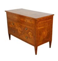 Italian Neoclassical Period 1800s Fruitwood Four-Drawer Commode with Marquetry