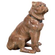 Vintage English Midcentury Sitting Bulldog Painted Stone Statue with Black Collar
