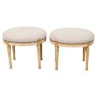 Pair of French Neoclassical Style Bleached Wood Stools with New Upholstery