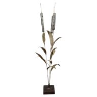Tall French Midcentury Cattail Sculpture Mounted on a Black Base