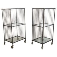 Vintage Industrial Carts with Glass Shelves and Casters, Sold Individually