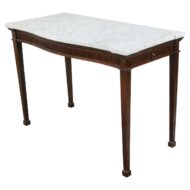 English 1820s Mahogany Server with White Veined Marble Top and Lateral Drawer