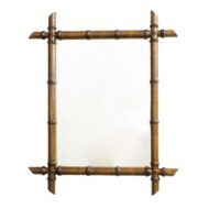 French 1920s Rectangular Faux Bamboo Walnut Mirror with Brown Patina