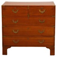 English 19th Century Teak Campaign Chest with Five Drawers and Brass Hardware