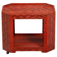 Karl Springer 1970s Midcentury Octagonal Bar Cart with Red Snakeskin Finish