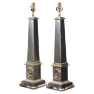 Pair of French Midcentury Steel and Brass Truncated Obelisk Table Lamps