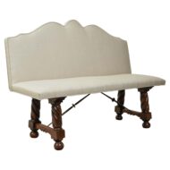 Italian 19th Century Walnut Upholstered Bench with Twisted Base, Iron Stretcher