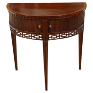 English Mahogany 19th Century Demi-Lune Console Table with Tambour Sliding Doors