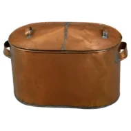 Large English 1930s Copper Braising Pan with Handles and Weathered Patina