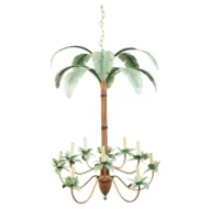 Mid-Century Painted Tôle 10-Arm Palm Tree Light Fixture with Green Leaves