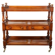 English 1820s Mahogany Trolley on Casters with Open Shelves and Two Drawers