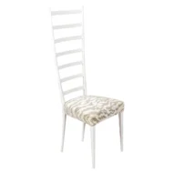 French Mid-Century White Ladder Back Slipper Chair with Animal Print Upholstery