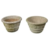 Vintage Pair of Mid-Century Cast Stone Planters with Rosette Motifs