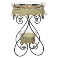 French Turn of the Century 1900s Two-Tiered Green Painted Oval Jardinière