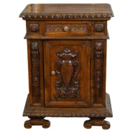 Small Italian 1800s Walnut Cabinet with Carved Urn, Foliage and Mascaron Décor
