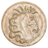 Italian 1930s Painted and Gilt Terracotta Medallion Depicting a Horse's Head