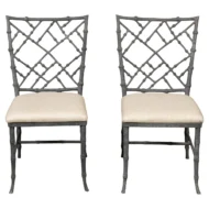 Pair of English Chinese Chippendale Style Midcentury Side Chairs with Upholstery