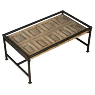 Contemporary Coffee Table Made with Antique Door Fragment on Custom Iron Base