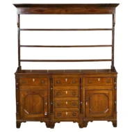 English Georgian Period 18th Century Oak Dresser with Shelves, Drawers and Doors