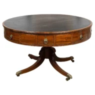 English Regency 1840s Mahogany Rent Table with Leather Top and Eight Drawers