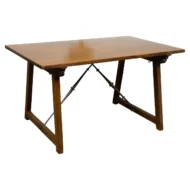French 19th Century Walnut Console Table with Trestle Base and Iron Stretchers
