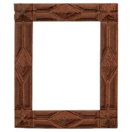 French 1900s Hand Carved Tramp Art Mirror with Raised Diamond Motifs