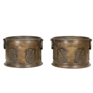 Pair of English 1920s Copper Cache-Pot Planters with Etched Foliage Décor