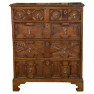 English George III Period 1800s Oak Two Part Geometric Front Five Drawer Chest