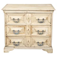 English Bleached Oak 19th Century Geometric Front Carved Three Drawer Chest