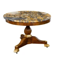 French 19th Century Mahogany Table with Marble Top and Carved Giltwood Feet