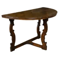 Large Italian Baroque Style 18th Century Walnut Demilune Table with Carved Legs