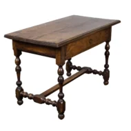 English Georgian Period 1800s Walnut Table with Drawer and Turned Baluster Legs