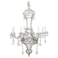 Italian 1920s Rock Crystal Beaded Eight-Light Chandelier with Rosettes
